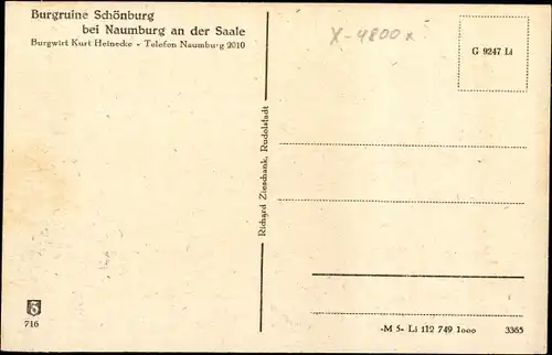 Ak Schönburg an der Saale Burgenlandkreis, Burgruine Schönburg