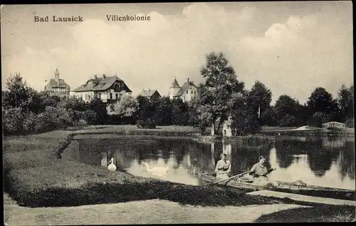 Ak Bad Lausick in Sachsen, Villenkolonie, Ruderboot