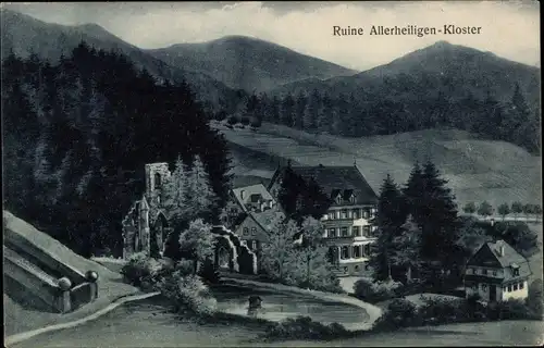 Ak Oppenau im Schwarzwald, Klosterruine Allerheiligen, Hotel Gebr. Mittenmaier