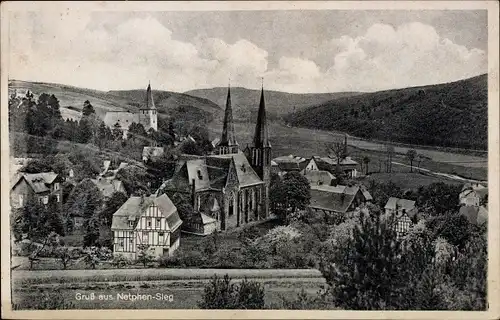 Ak Netphen im Siegerland, Blick zum Ort, Kirche, Fachwerkhaus