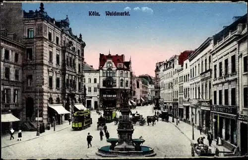 Ak Köln am Rhein, Waidmarkt, Straßenbahn, Brunnen