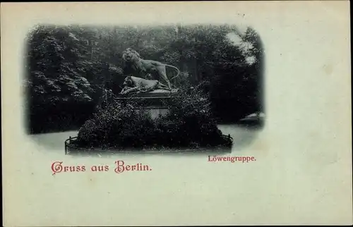 Mondschein Ak Berlin Tiergarten, Löwengruppe, Standbild