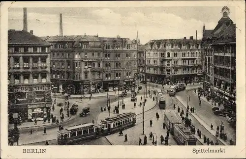 Ak Berlin Mitte, Spittelmarkt, Straßenbahnen, Geschäftshäuser