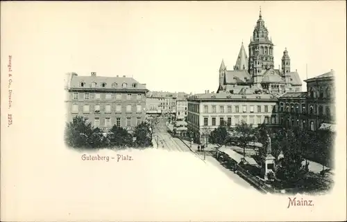 Ak Mainz am Rhein, Gutenberg Platz und Denkmal