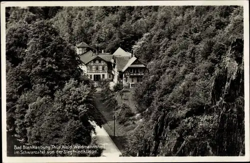 Ak Bad Blankenburg in Thüringen, Weidmannsheil im Schwarzatal, von der Siegfriedsklippe
