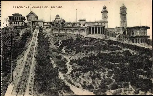 Ak Barcelona Katalonien, Cumbre del Tibidabo, Standseilbahn