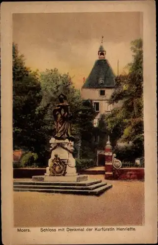 Ak Moers am Niederrhein, Schloss mit Denkmal der Kurfürstin Henriette