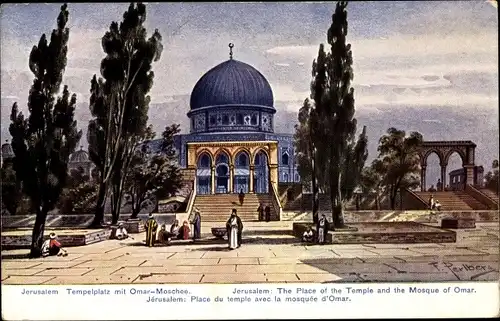 Künstler Ak Perlberg, F., Jerusalem Israel, Omar-Moschee, Tempelplatz