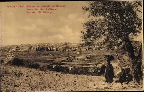 Ak Jerusalem Israel, Panorama von der Mt. Ölberg