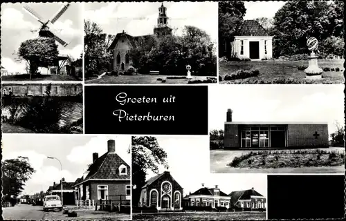 Ak Pieterburen Groningen Niederlande, Straßenpartie, Windmühle, Kirche