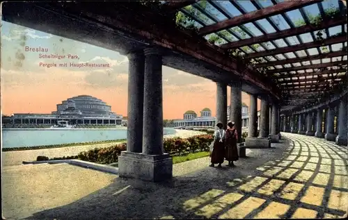 Ak Szczytniki Scheitnig Wrocław Breslau Schlesien, Hauptschankwirtschaft an der Jahrhunderthalle