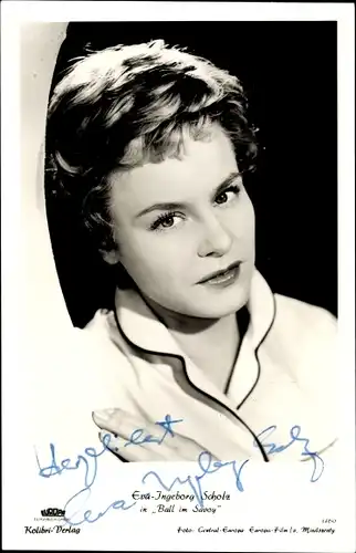 Ak Schauspielerin Eva Ingeborg Scholz, Portrait, Kolibri, Ball im Savoy