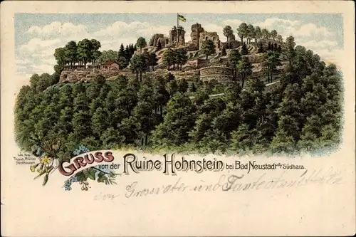 Litho Neustadt im Harz Harztor Thüringen, Ruine Hohnstein