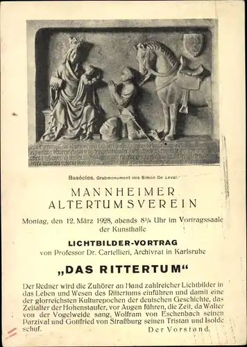 Ak Mannheim in Baden, Mannheimer Altertumsverein, Grabmonument des Simon de Leval