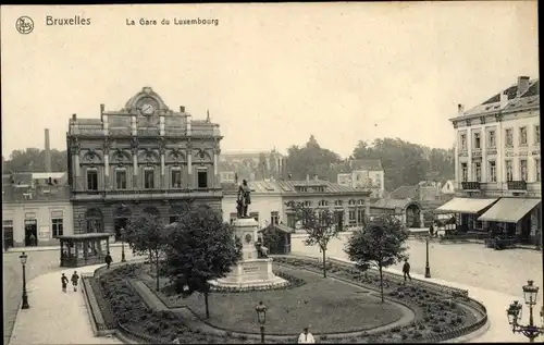 Ak Bruxelles Brüssel, La Gare du Luxemburg, Luxemburger Bahnhof, Denkmal