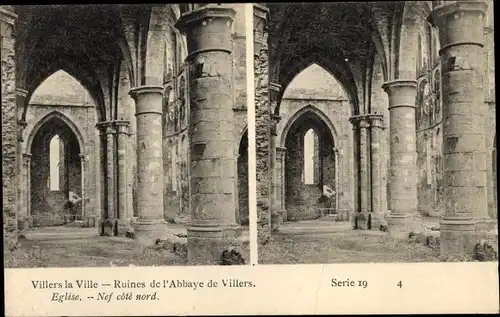 Stereo Ak Villers la Ville Wallonisch Brabant, Ruines de l'Abbaye de Villers, Eglise