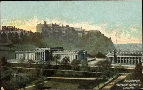 Ak Edinburgh Schottland, National Gallery and Castle