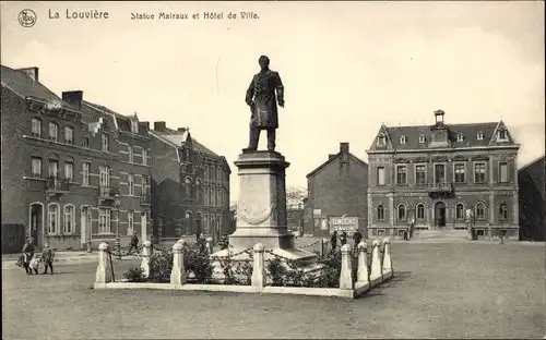 Ak La Louvière Wallonien Hennegau, Statue Malraux et Hotel de Ville