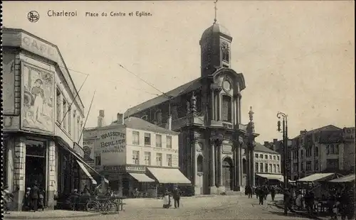 Ak Charleroi Wallonien Hennegau, Place du Centre et Église