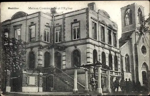 Ak Battice Herve Wallonien Lüttich, Maison Communale et l'Eglise, Soldaten
