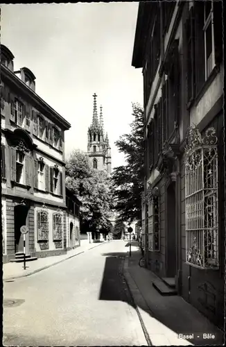 Ak Basel Bâle Stadt Schweiz, Straßenpartie