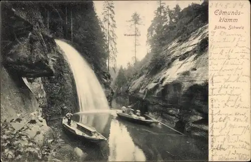 Ak Hřensko Herrnskretschen Elbe Region Aussig, Edmundsklamm, Wasserfall