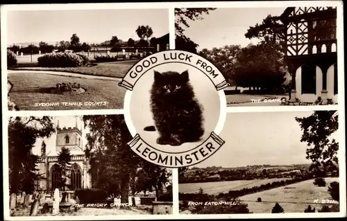 Ak Leominster Herefordshire England, Sydonia Tennis Courts, The Priory Church, Panorama