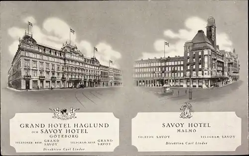 Ak Göteborg Schweden, Grand Hotel Haglund, Savoy Hotel in Malmo