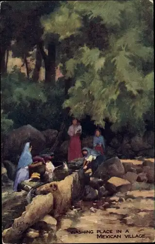 Ak Mexiko, Washing in a Mexican Village