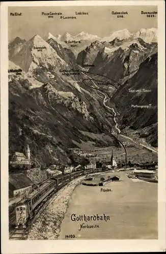 Ak Erstfeld Kt. Uri Schweiz, Gotthardbahn, Gallenstock, Flüelen