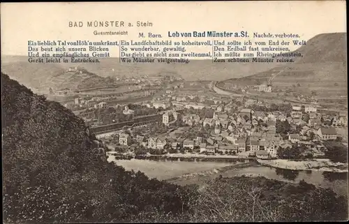 Ak Bad Münster am Stein, Gesamtansicht, Gedicht Lob von Bad Münster, M. Born