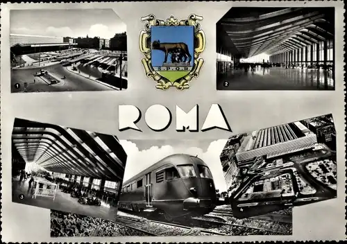 Ak Roma Rom Lazio, Stazione Termini, Biglietteria, Bahnhof, Bahnhofshalle, Eisenbahn, Wappen