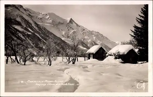 Ak Chamonix Mont Blanc Haute Savoie, Paysage d'Hiver et le Mont Blanc