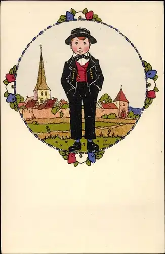 Künstler Ak Hansi, Jean Jacques Waltz, Alsace, Junge in Elsässer Tracht