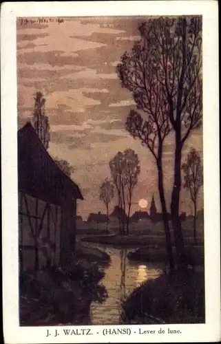 Künstler Ak Hansi, Jean Jacques Waltz, Elsass, Alsace, Lever de lune, Mondaufgang