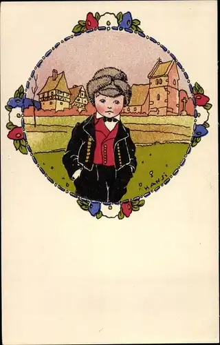 Künstler Ak Hansi, Jean Jacques Waltz, Alsace, Junge in Elsässer Tracht