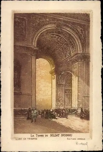 Künstler Ak Paris VIII, Triumphbogen, Arc de Triomphe, Tombe du Soldat inconnu