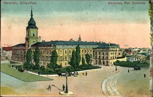 Litho Warszawa Warschau Polen, Plac Zamkowy, Partie am Schlossplatz