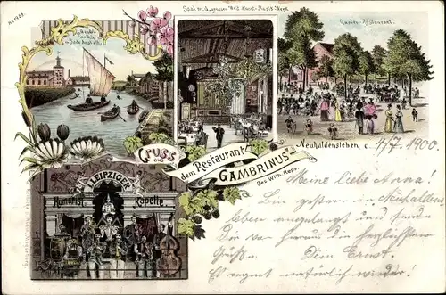 Litho Neuhaldensleben Haldensleben Börde, Restaurant Gambrinus, Leipziger Humorist Kapelle