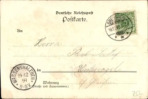 Litho Greußen in Thüringen, Schützenhaus, Gasthaus zum Prinzen Leopold, Schule, Postamt