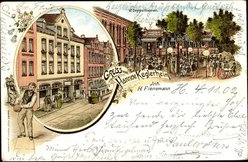 Litho Hannover in Niedersachsen, Keglerheim, Straßenbahn, Kegler