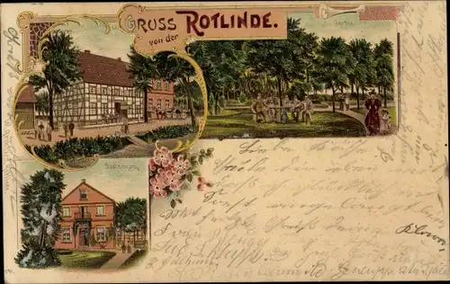 Litho Soest in Westfalen, Gasthaus Rotlinde, Garten, Saaleingang