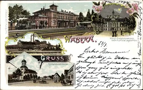 Litho Wabern Hessen, Bahnhof, Kirchplatz, Kirche, Zuckerfabrik, Erziehungsanstalt