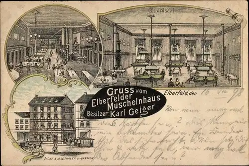 Litho Elberfeld Wuppertal, Gasthaus Elberfelder Muschelnhaus, Billardsaal, Innenansicht