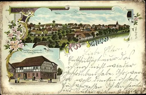 Litho Schielo Harzgerode am Harz, Gasthaus zur grünen Linde, Totalansicht