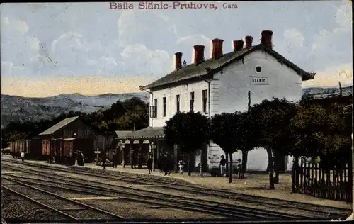 Ak Slănic Prahova Rumänien, Bahnhof, Gleisseite