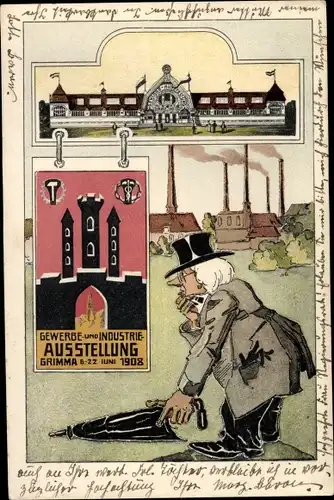 Künstler Ak Grimma in Sachsen, Gewerbe- und Industrie Ausstellung 1908