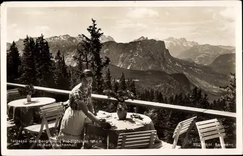 Ak Bad Reichenhall in Oberbayern, Terrasse des Berghotels Predigtstuhl, Gastwirtin