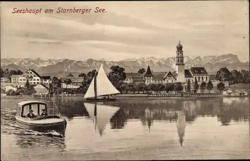 Ak Seehaupt am Starnberger See, Segelboot, Kirche