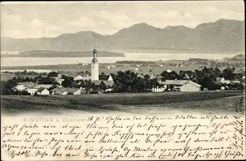 Ak Rimsting am Chiemsee, Panorama, Kirche